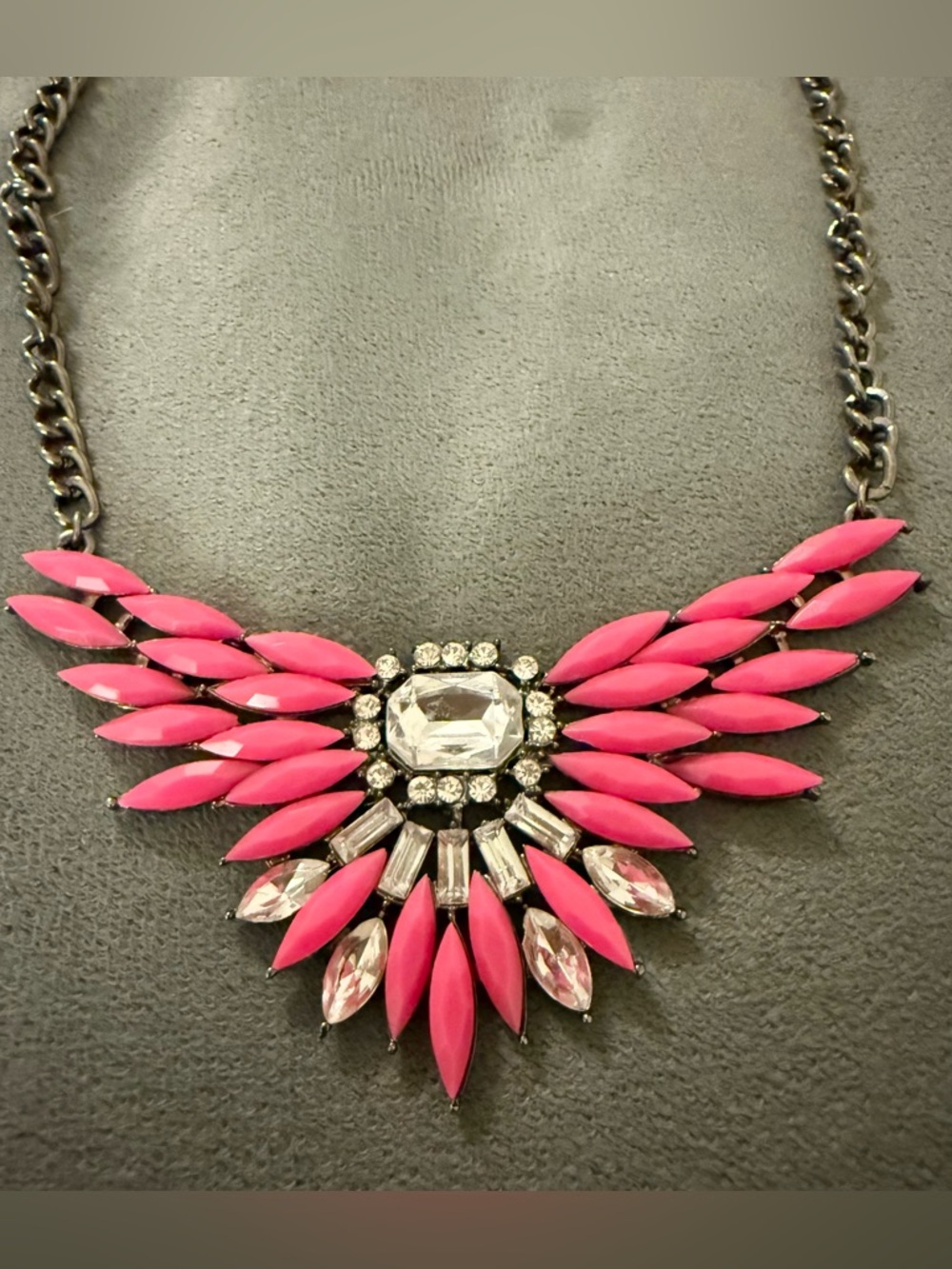 Vintage Y2K Pink Crystal Tribal Bib Necklace